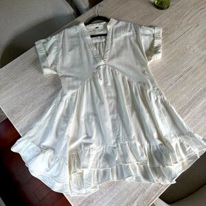 White Ruffled V-Neck Dress